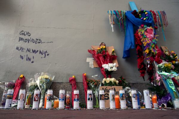 A memorial for the victims of a deadly truck attack on New Year's Day is seen in the French Quarter, Friday, Jan. 3, 2025, in New Orleans. (AP Photo/George Walker IV)