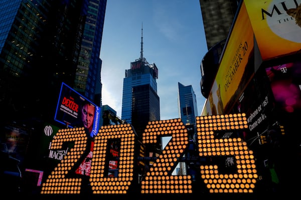 FILE - The 2025 New Year's Eve numerals are displayed in Times Square, Wednesday, Dec. 18, 2024, in New York. (AP Photo/Julia Demaree Nikhinson, File)