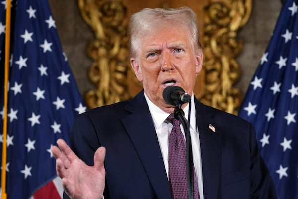 President-elect Donald Trump speaks during a news conference at Mar-a-Lago, Tuesday, Jan. 7, 2024, in Palm Beach, Fla. (AP Photo/Evan Vucci)