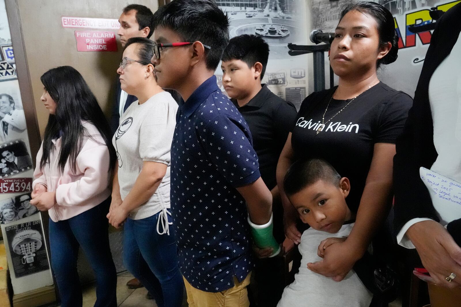 FILE - Families that were separated at the U.S.- Mexico border during the Trump administration wait to speak at a Democratic party campaign event, Oct. 16, 2024, in Doral, Fla. (AP Photo/Marta Lavandier, File)