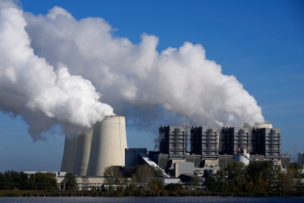 FILE - The Jaenschwalde coal-fired power plant operates in Jaenschwalde, Germany, Oct. 16, 2024. (AP Photo/Matthias Schrader, File)