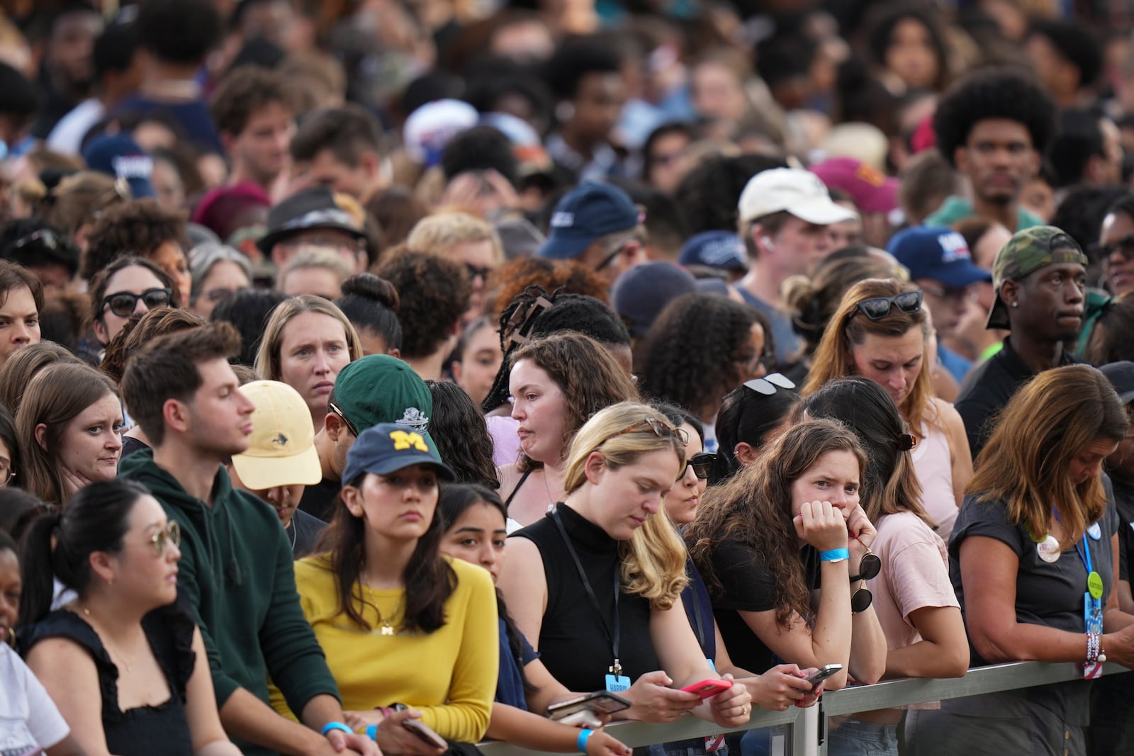 Supporters of Vice President Kamala Harris wait for her to deliver a concession speech for the 2024 presidential election, Wednesday, Nov. 6, 2024, on the campus of Howard University in Washington. (AP Photo/Stephanie Scarbrough)