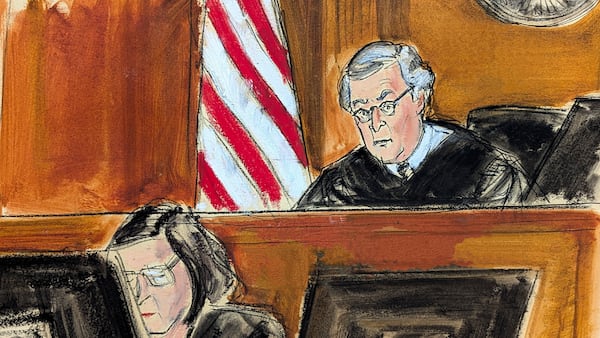 In this courtroom sketch, U.S. District Court Judge Sidney Stein speaks from the bench during the sentencing of former Sen. Bob Menendez, Wednesday, Jan. 29, 2025, in New York. (Elizabeth Williams via AP)