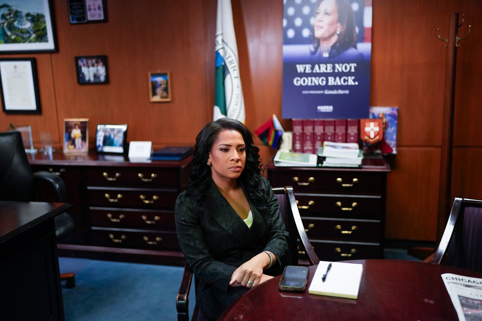 Precious Brady-Davis, a Black transgender woman who’d just won a two-year term on a Chicago-area water management board, speaks during an interview Thursday, Oct. 24, 2024, in Chicago. (AP Photo/Erin Hooley)