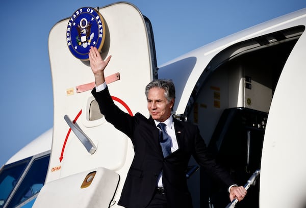 U.S. Secretary of State Antony Blinken departs from Ciampino's G.B. Pastelle Airport near Rome, Italy, Friday, Jan. 10, 2025. (Yara Nardi/Pool Photo via AP)