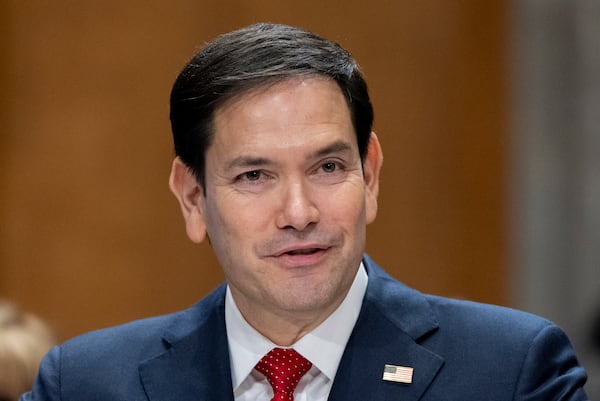 Sen. Marco Rubio, R-Fla., President-elect Donald Trump's choice to be Secretary of State, appears before the Senate Foreign Relations Committee for his confirmation hearing, at the Capitol in Washington, Wednesday, Jan. 15, 2025. (AP Photo/Alex Brandon)