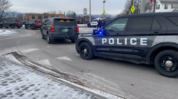 Law enforcement follow a hearse carrying fallen border patrol agent David Maland from the UVM Medical Center morgue to a funeral home in Burlington, Vt., Thursday, Jan. 23, 2025. (WCAX via AP)