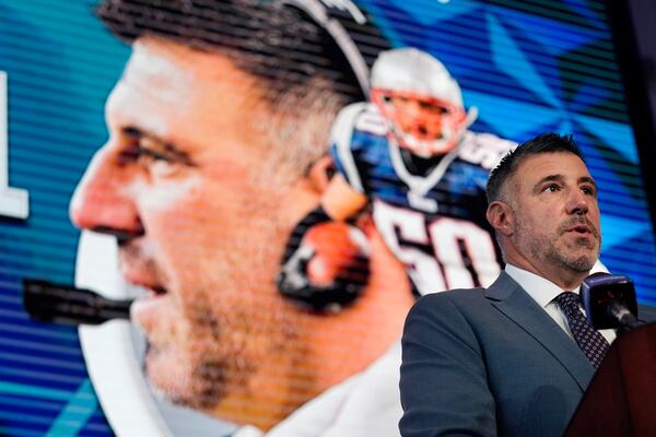 New England Patriots head coach Mike Vrabel addresses reporters during an availability, Monday, Jan. 13, 2025, in Foxborough, Mass. (AP Photo/Charles Krupa)