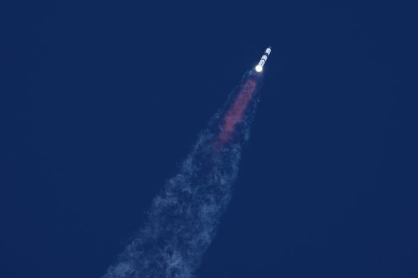 SpaceX's mega rocket Starship makes a test flight from Starbase in Boca Chica, Texas, Thursday, Jan. 16, 2025. (AP Photo/Eric Gay)