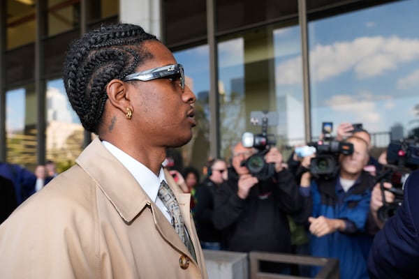 Rapper A$AP Rocky arrives at the Clara Shortridge Foltz Criminal Justice Center in Los Angeles, Wednesday, Jan. 29, 2025. (AP Photo/Damian Dovarganes)