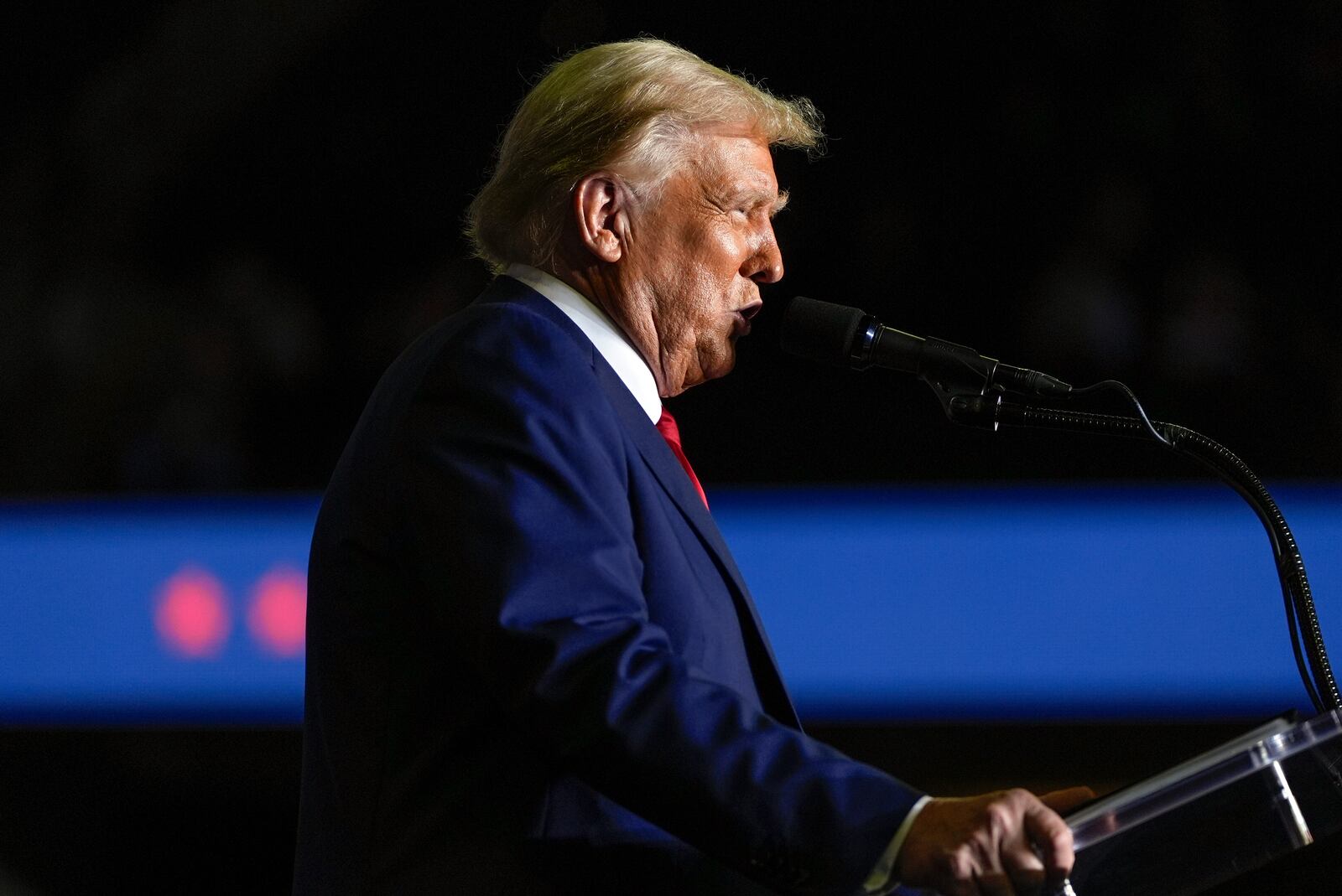 Republican presidential nominee former President Donald Trump speaks at a campaign rally at PPL Center, Tuesday, Oct. 29, 2024, in Allentown, Pa. (AP Photo/Julia Demaree Nikhinson)