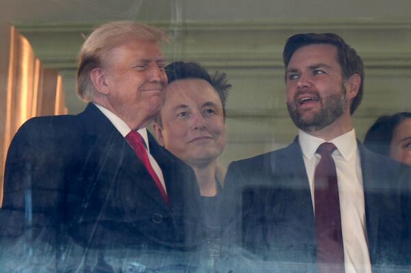 President-elect Donald Trump, from left, Trump's pick for the planned Department of Government Efficiency Elon Musk and Vice President-elect JD Vance attend the NCAA college football game between Army and Navy at Northwest Stadium in Landover, Md., Saturday, Dec. 14, 2024. (AP Photo/Stephanie Scarbrough)