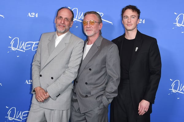 From left: Luca Guadagnino, Daniel Craig and Drew Starkey arrive at the premiere of "Queer" on Wednesday, Nov. 13, 2024, at the DGA Theater Complex in Los Angeles. (Photo by Richard Shotwell/Invision/AP)