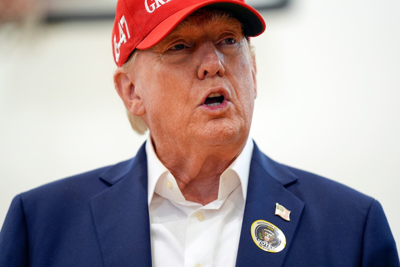 Republican presidential nominee former President Donald Trump speaks after voting on Election Day at the Morton and Barbara Mandel Recreation Center, Tuesday, Nov. 5, 2024, in Palm Beach, Fla. (AP Photo/Evan Vucci)