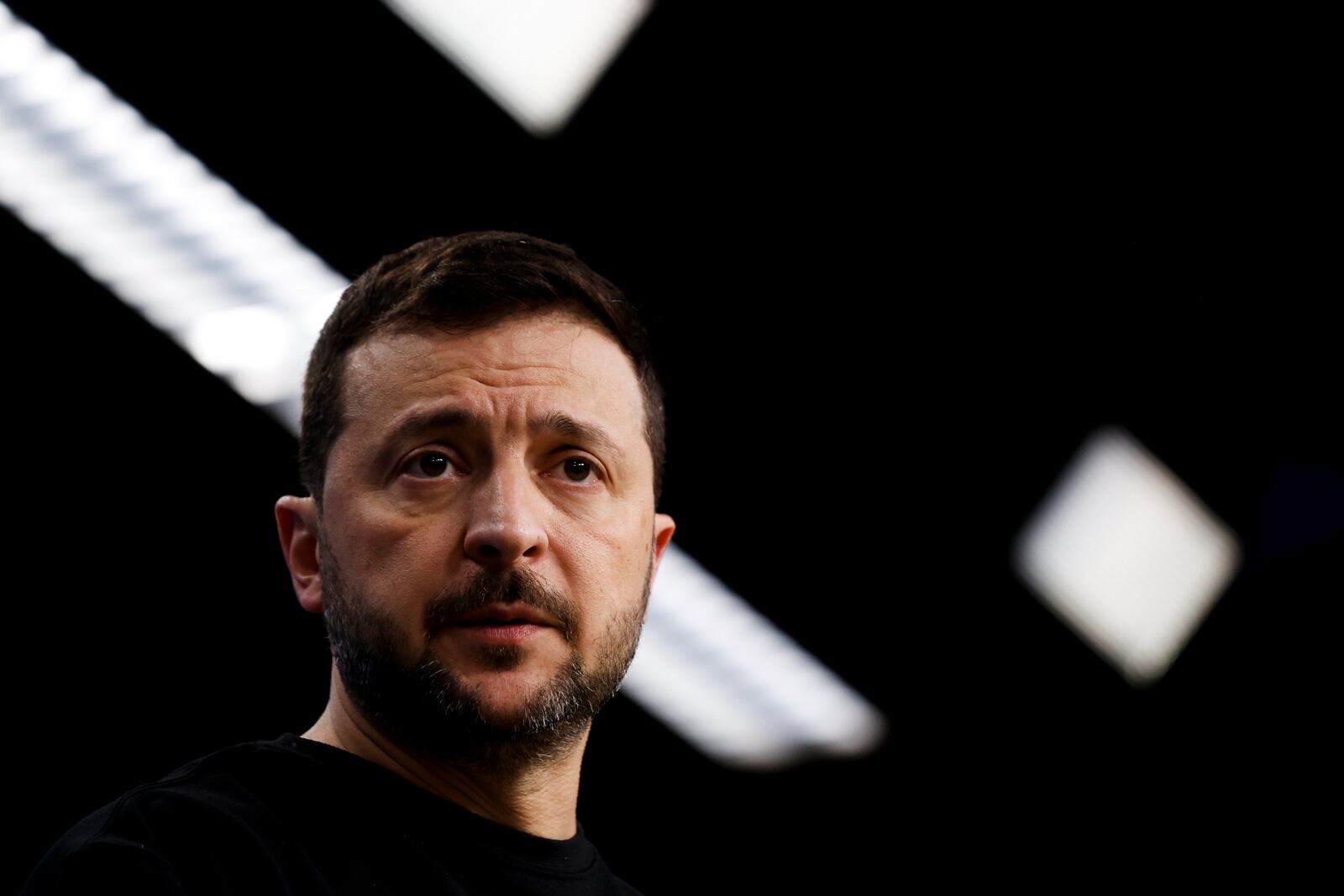 Ukraine's President Volodymyr Zelenskyy talks to journalists during a press conference at an EU summit in Brussels, Thursday, Oct. 17, 2024. (AP Photo/Omar Havana)