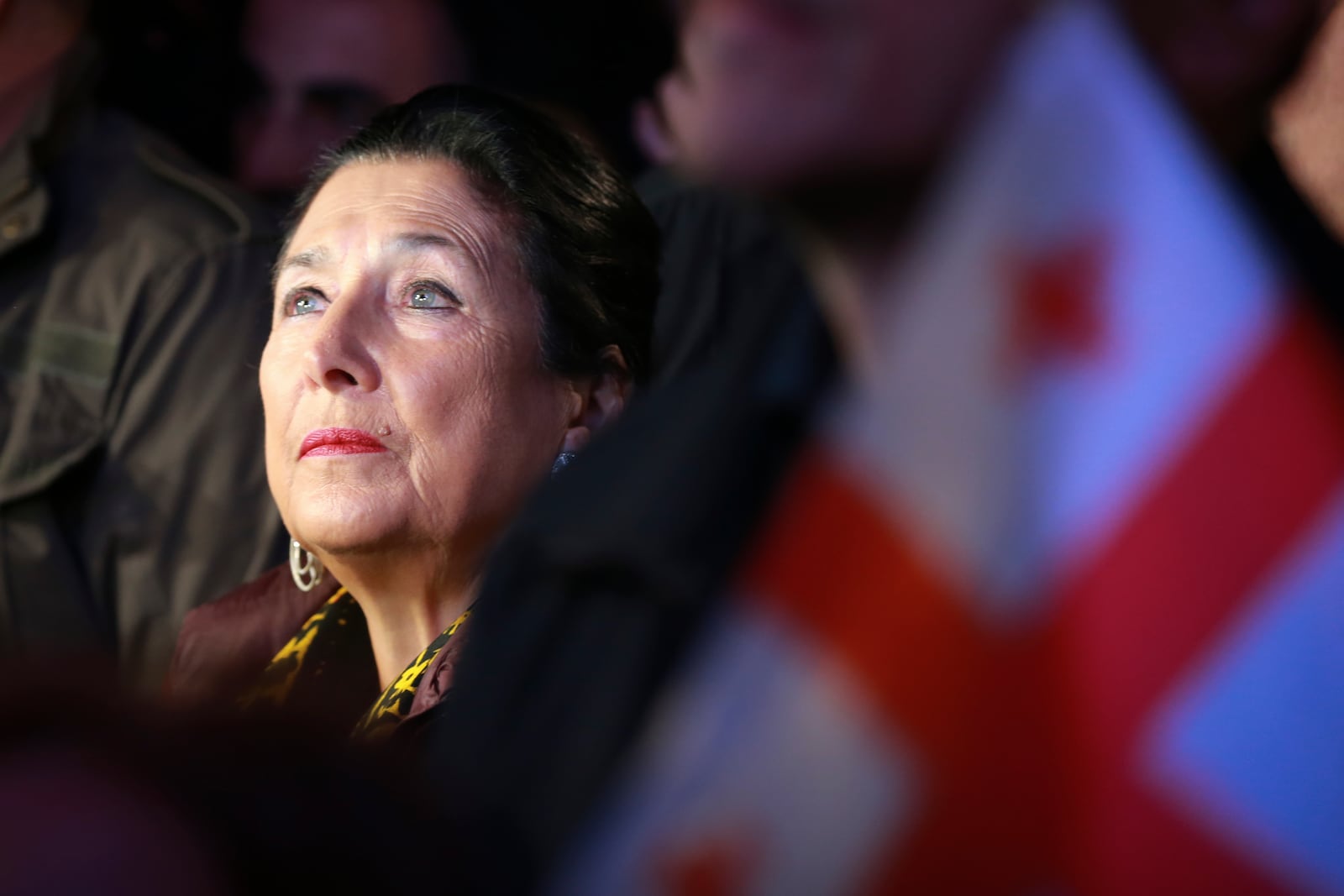 Georgian President Salome Zourabichvili attends an opposition rally ahead upcoming next week parliamentary election in Tbilisi, Georgia, Sunday, Oct. 20, 2024. (AP Photo/Zurab Tsertsvadze)