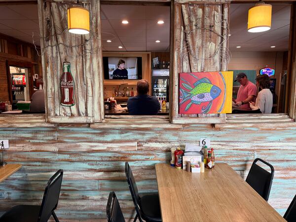 The dining area of Central Poboys in Jefferson Parish, La., a suburb of New Orleans, Friday, Jan. 24, 2025. (AP Photo/Gerald Herbert)