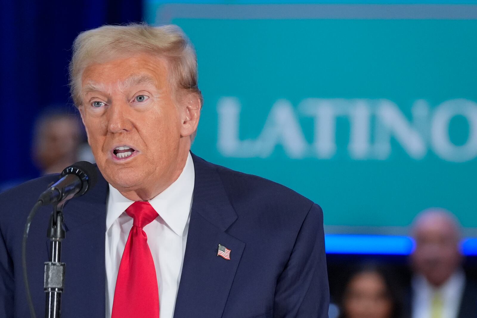 Republican presidential nominee former President Donald Trump participates in a roundtable with Latino leaders Tuesday, Oct. 22, 2024 in Doral, Fla. (AP Photo/Alex Brandon)