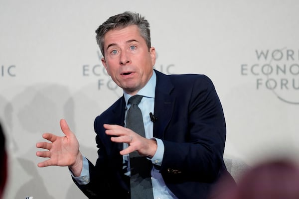 Tom Fletcher, under-secretary-general for Humanitarian Affairs and Emergency Relief Coordinator speaks during a briefing on the humanitarian situation in Gaza at the Annual Meeting of World Economic Forum in Davos, Switzerland, Tuesday, Jan. 21, 2025. (AP Photo/Markus Schreiber)