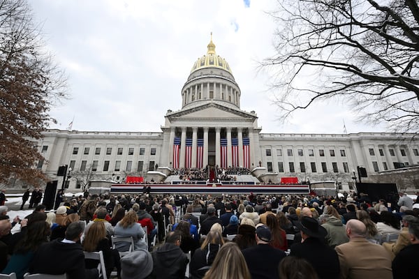 West Virginia Governor Patrick Morrisey speaks following his swearing in at the state capitol in Charleston, W.Va., Monday, Jan. 13, 2025. (AP Photo/Chris Jackson)