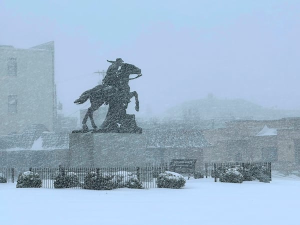 Snow falls in St. Joseph, Mo., Sunday, Jan. 5, 2025. (AP Photo/Nick Ingram)