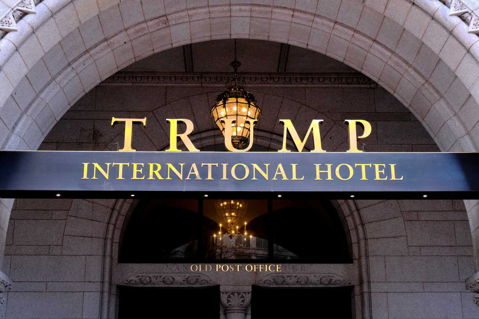 FILE- The north entrance of the Trump International is seen in Washington, March 11, 2019. (AP Photo/Mark Tenally, File)