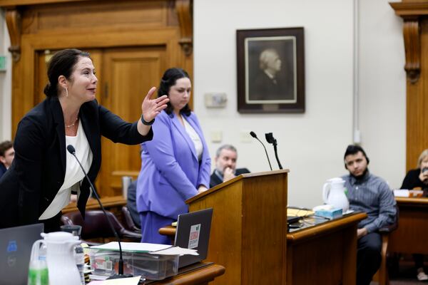 Prosecutor Sheila Ross's responds to Judge H. Patrick Haggard during the trial of Jose Ibarra at Athens-Clarke County Superior Court, Monday, Nov. 18, 2024 in Athens, Ga. (Miguel Martinez/Atlanta Journal-Constitution via AP, Pool)