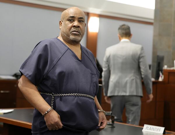 Duane “Keffe D” Davis arrives in court for a hearing on a motion to dismiss charges for his involvement in the 1996 killing of rapper Tupac Shakur, Tuesday, Jan. 21, 2025 in Las Vegas. (Ethan Miller/Pool Photo via AP)