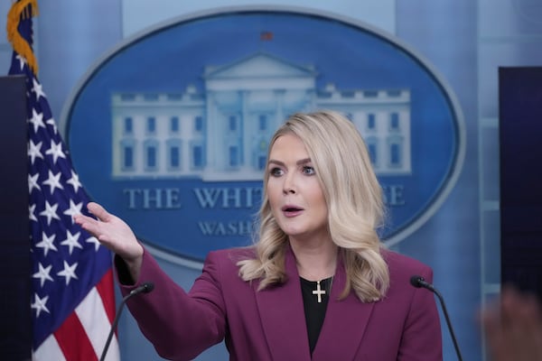 White House press secretary Karoline Leavitt speaks with reporters in the James Brady Press Briefing Room at the White House, Tuesday, Jan. 28, 2025, in Washington. (AP Photo/Alex Brandon)