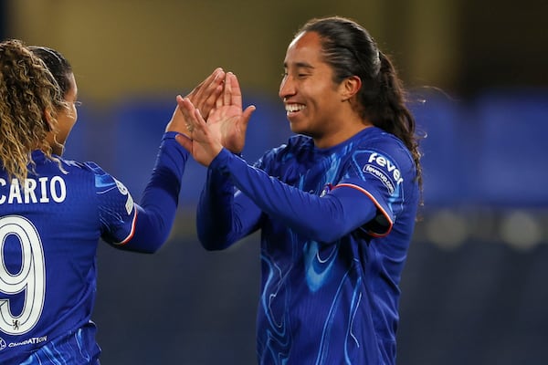 FILE - Chelsea's Mayra Ramirez during the Women's Champions League group B soccer match at Stamford Bridge stadium in London, Dec. 11, 2024. (AP Photo/Ian Walton, File)