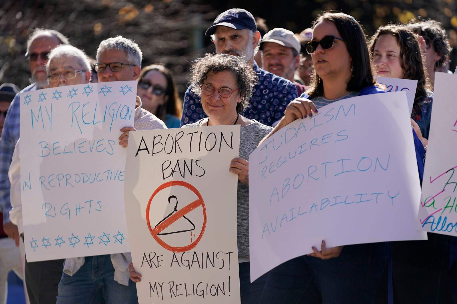 FILE - Rabbis and supporters from around the country gather for a rally, one day after the midterm elections, to show their support for protecting abortion rights Wednesday, Nov. 9, 2022, in Clayton, Mo. (AP Photo/Jeff Roberson, File)