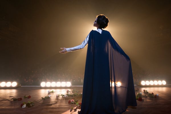 This image released by Netflix shows Angelina Jolie as Maria Callas in a scene from "Maria." (Pablo Larraín/Netflix via AP)