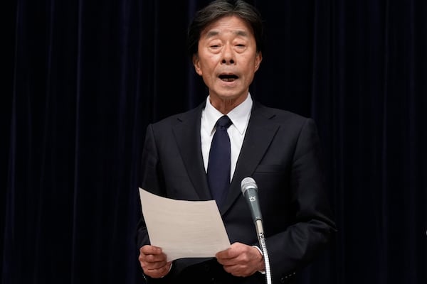 Koichi Minato, president and CEO of Fuji Television Network, speaks during a news conference at the Fuji Television headquarters in Tokyo, Monday, Jan. 27, 2025. (AP Photo/Eugene Hoshiko)