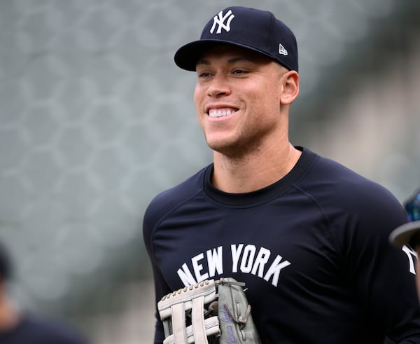 FILE - New York Yankees' Aaron Judge smiles before a baseball game against the Baltimore Orioles, April 30, 2024, in Baltimore. (AP Photo/Nick Wass, File)