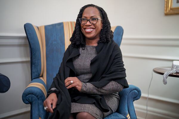 Supreme Court Justice Ketanji Brown Jackson speaks during an interview with The Associated Press, at the Supreme Court in Washington, Wednesday, Jan. 29, 2025. (AP Photo/J. Scott Applewhite)