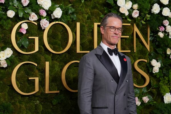 Guy Pearce arrives at the 82nd Golden Globes on Sunday, Jan. 5, 2025, at the Beverly Hilton in Beverly Hills, Calif. (Photo by Jordan Strauss/Invision/AP)