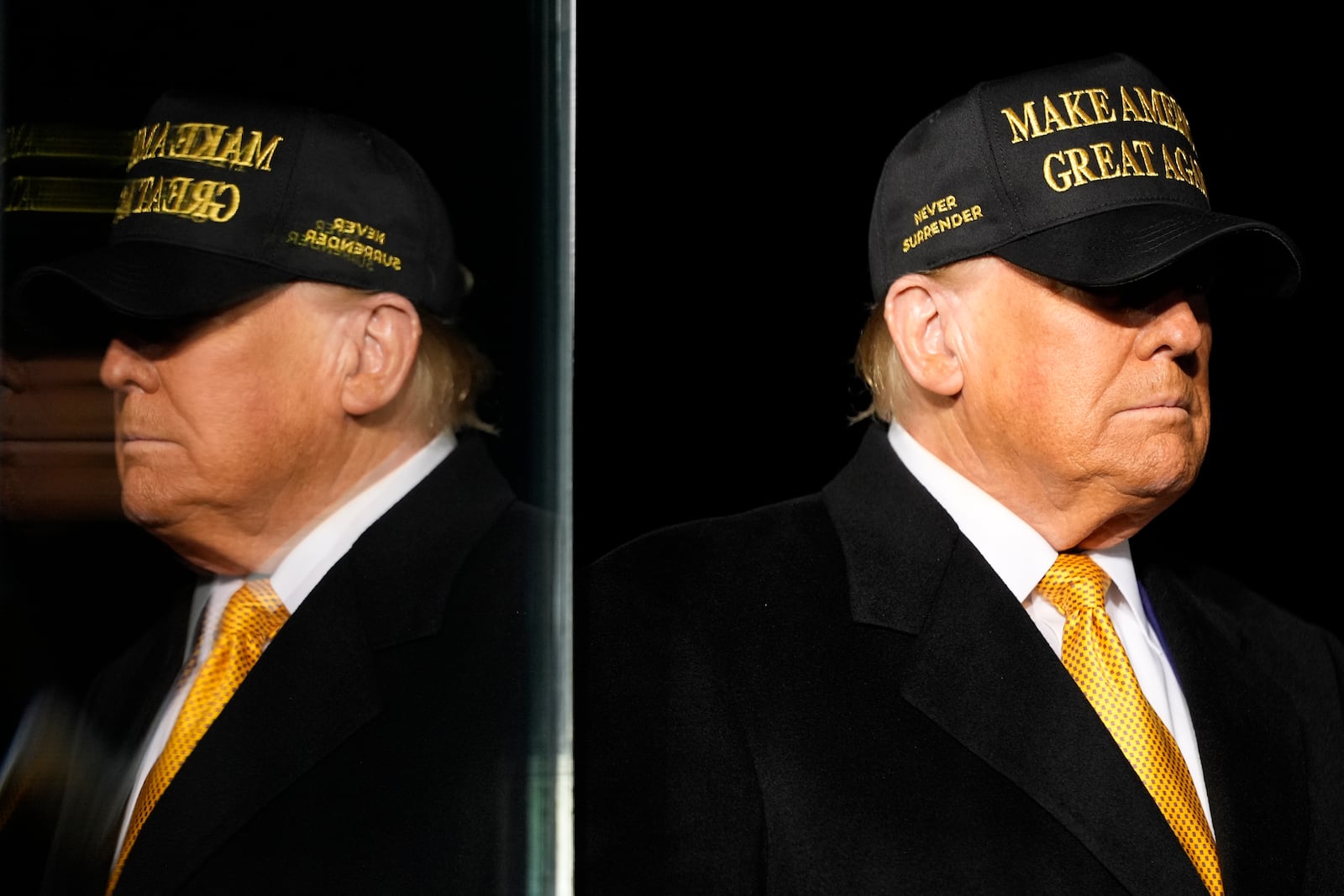 Republican presidential nominee former President Donald Trump on stage before speaking at a campaign rally at Cherry Capital Airport, Friday, Oct. 25, 2024, in Traverse City, Mich. (AP Photo/Alex Brandon)