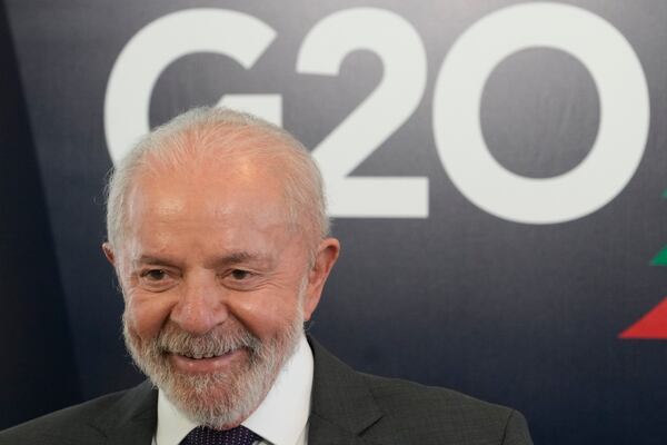 Brazil's President Luiz Inacio Lula da Silva smiles during bilateral meetings a day before the opening of the G20 Summit, in Rio de Janeiro, Sunday, Nov. 17, 2024. (AP Photo/Eraldo Peres)