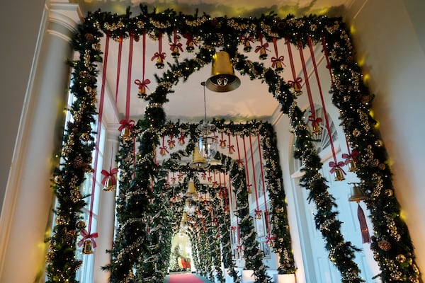 The East Colonnade of the White House in Washington, is decorated for the holidays, Monday, Dec. 2, 2024. (AP Photo/Susan Walsh)