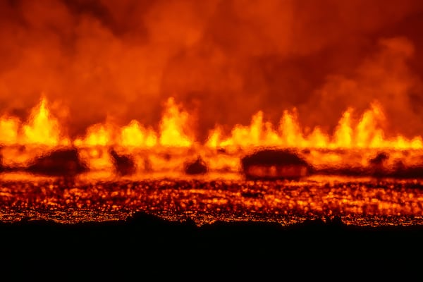 A new volcanic eruption that started on the Reykjanes Peninsula in Iceland, Wednesday, Nov.20, 2024. (AP Photo/Marco di Marco)