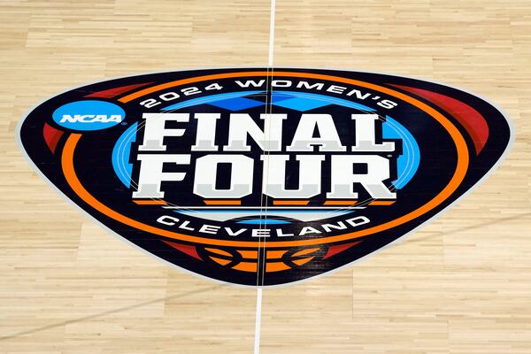 FILE - A person spins a basketball on their finger during South Carolina's practice for the NCAA Women's Final Four championship basketball game Saturday, April 6, 2024, in Cleveland. (AP Photo/Carolyn Kaster, File)