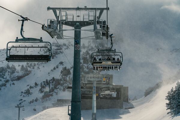 In this photo provided by Mammoth Mountain, skiers use a lift on Mammoth Mountain Sunday, Nov. 24, 2024, in Mammoth Lakes, Calif. (Cody Mathison/Mammoth Mountain via AP)