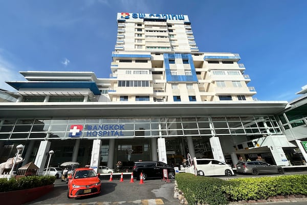 This photo shows the exterior of Bangkok Hospital, in Bangkok, Thailand, Friday, Nov. 22, 2024. (AP Photo/Sakchai Lalit)