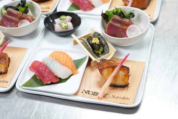 Sushi prepared by Nobu Matsuhisa is seen during a media preview for the 82nd Golden Globes on Monday, Dec. 9, 2024, at the Beverly Hilton Hotel in Beverly Hills, Calif. The 82nd Golden Globes will be held on Sunday, Jan. 5, 2025. (AP Photo/Chris Pizzello)