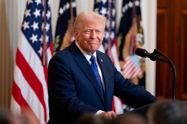 President Donald Trump pauses while speaking before signing the Laken Riley Act in the East Room of the White House, Wednesday, Jan. 29, 2025, in Washington. (AP Photo/Alex Brandon)