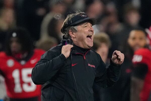 Georgia head coach Kirby Smart reacts on the sideline during the second half of an NCAA college football game against Tennessee, Saturday, Nov. 16, 2024, in Athens, Ga. (AP Photo/John Bazemore)