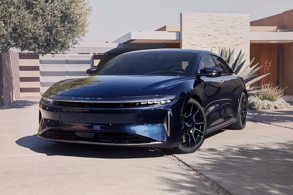 This photo provided by Lucid shows the 2025 Air. The Air is a luxury EV sedan and the Sapphire version boasts three electric motors and 1,234 horsepower. (Courtesy of Lucid Motors via AP)