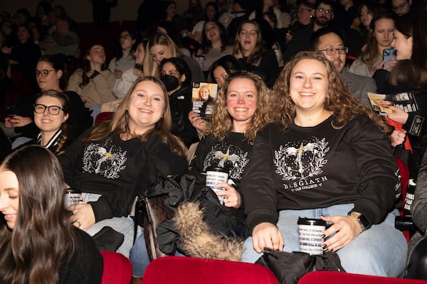 Audience members attend author Rebecca Yarros in conversation of her new book "Onyx Storm" at The Town Hall on Friday, Jan. 24, 2025, in New York. (Photo by CJ Rivera/Invision/AP)