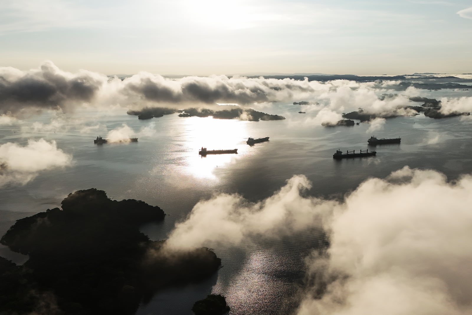 Cargo ships wait to transit the Panama Canal in Gatun Lake in Colon, Panama, Monday, Sept. 2, 2024. (AP Photo/Matias Delacroix)