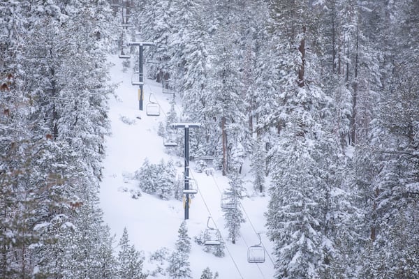 In this photo provided by Mammoth Mountain, snow covers a mountain side on Mammoth Mountain Saturday, Nov. 23, 2024, in Mammoth Lakes, Calif. (Samantha Lindberg/Visit Mammoth via AP)